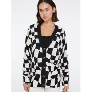 Sanctuary Cityscape Cardi Black Warped Check Button Up Cardigan Sweater Size XS